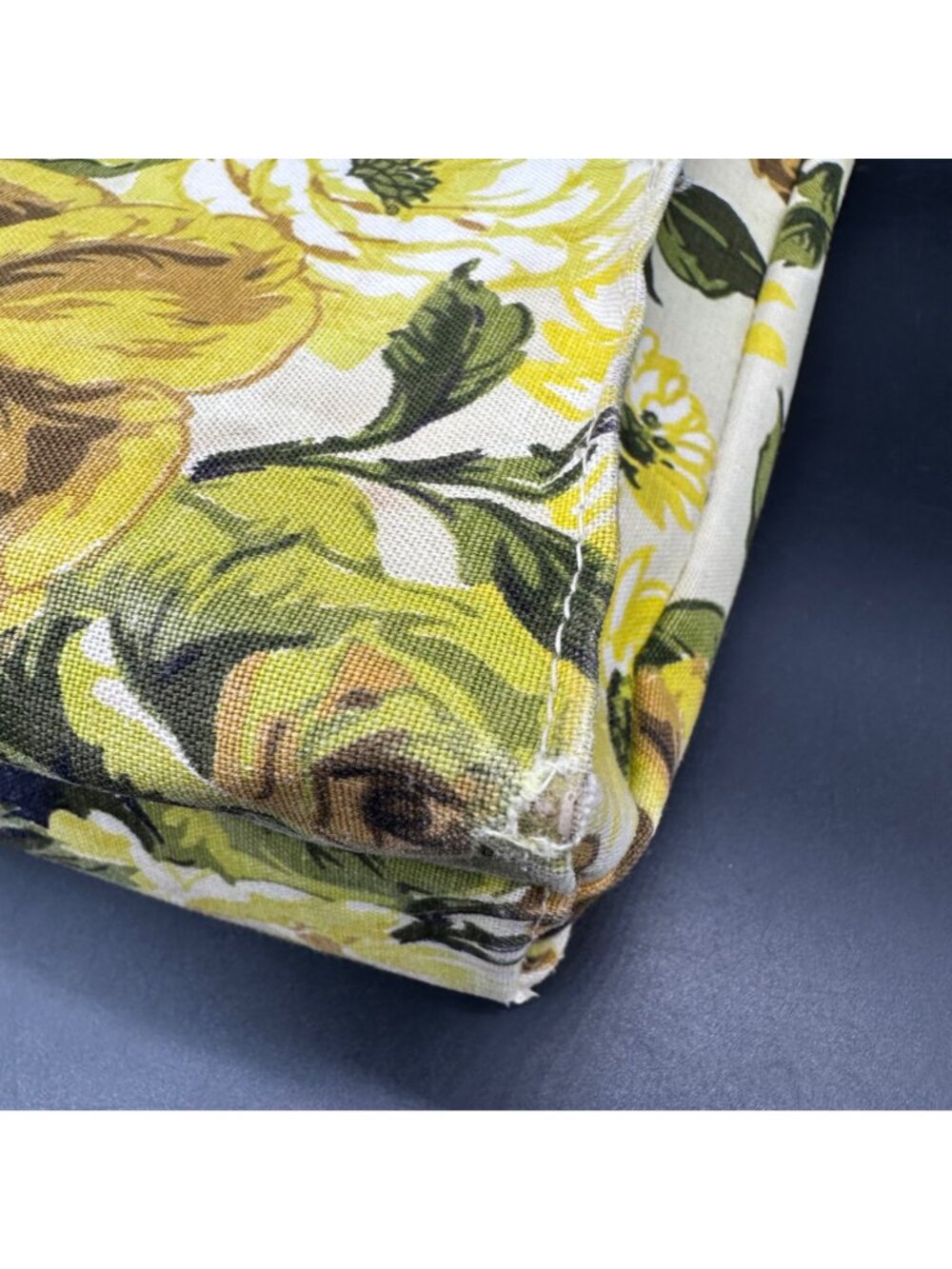 Vintage Floral Canvas Tote Bag Top Handle Purse Handbag Yellow Rose Mid Century - Picture 6 of 12